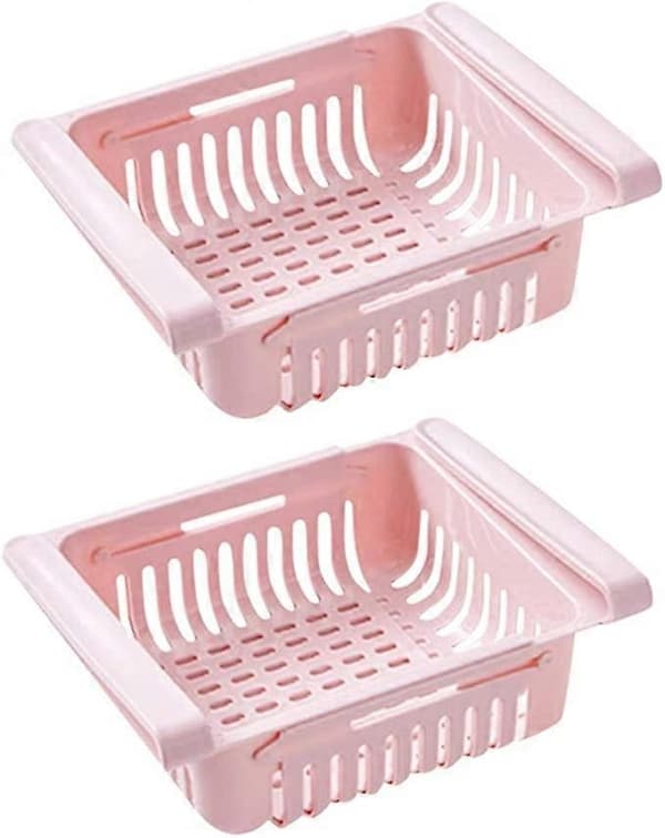 2-pack utdragbar lådorganisatör för kylskåp Pink