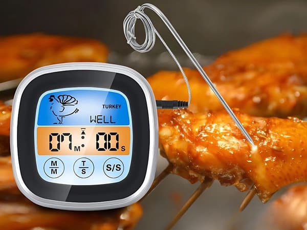 Digitalt køkkentermometer til kødgrillning, -50°C til 300°C, rustfri stålsonde, timer