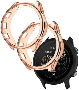 2-pakning støtsikkert TPU-deksel kompatibelt med Garmin Forerunner 955, uthulet, klar oransje