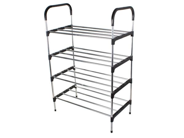 4-etasjes skostativ, rommer opptil 12 par, aluminium, utvidbart, enkel montering