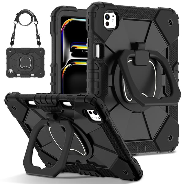 Hybrid PC Silikone Cover til iPad Pro 11 2024, Robot Design, Stødsikkert, Sort