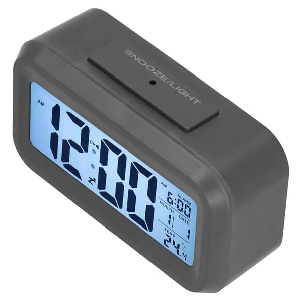 Digitalt vækkeur med LED-display, natlys, snooze, sort til soveværelse og kontor