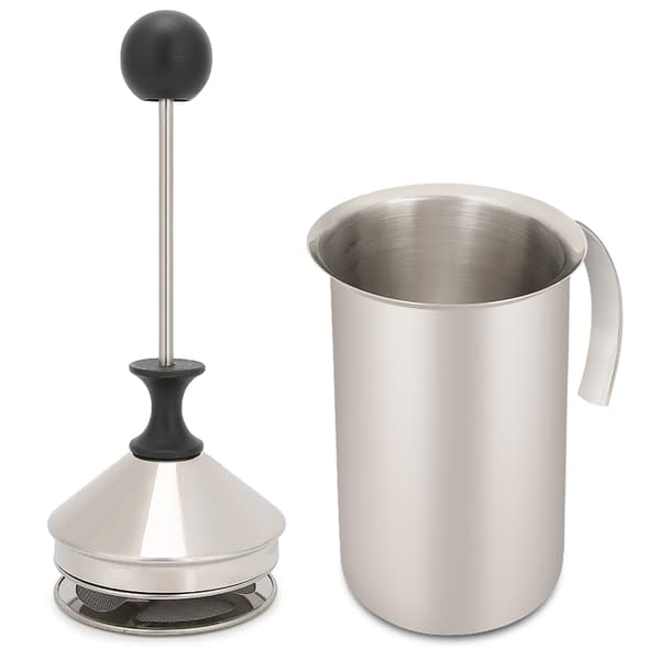 Mælkeskummer i rustfrit stål 400 ml, håndpumpe skummer med fjeder til kaffe