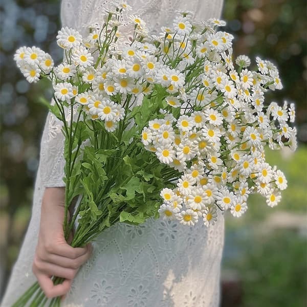 Kunstig Silke Tusenfryd Blomst, Kamille Krysantemum, Bryllupsfotodekorasjon, Hjem Blue 9-fork Daisy
