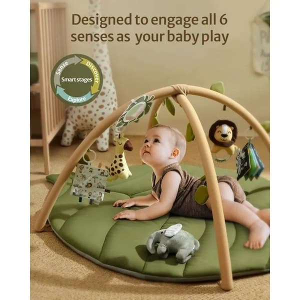 Babygym og aktivitetsmatte-sett, overdimensjonert bladform, avtakbare leker, motorisk og sensorisk utvikling