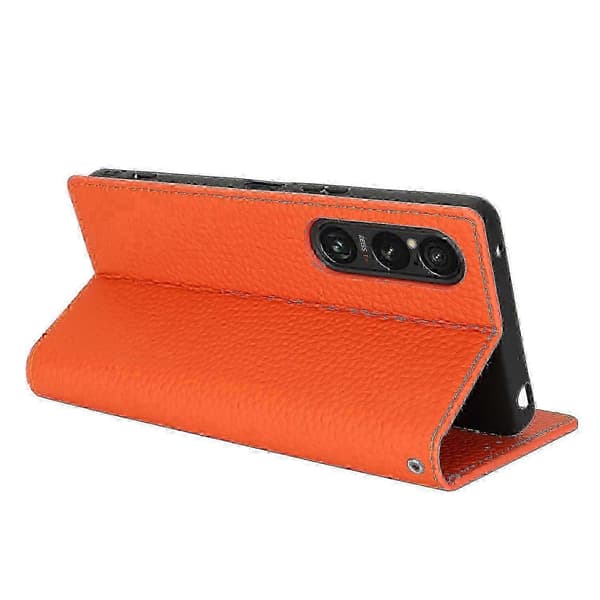 Äkta Läderfodral med Litchi-textur för Sony Xperia 1 VI Orange