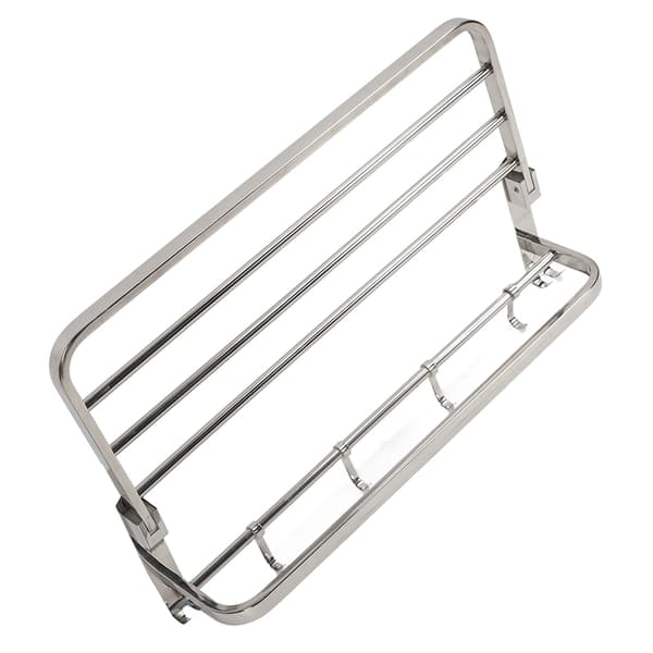 Sammenleggbart dobbelt håndklestativ, veggmontert i rustfritt stål med flyttbare kroker for baderom 38 cm