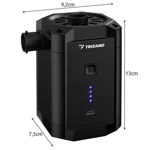 Trådløs luftmadraspumpe, sort, 5000mAh batteri, USB-C, kompakt, til camping, oppustelige senge