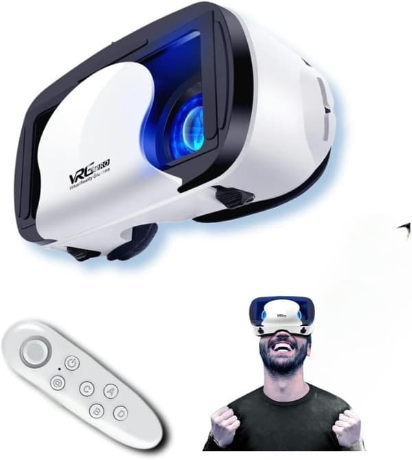 3D VR-headset med handkontroll för iOS och Android - Virtual Reality-glasögon för spel och filmer