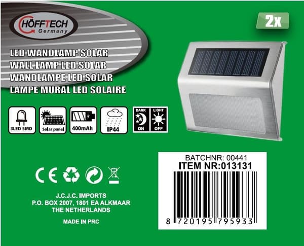 LED Solar Vägglampa, Rostfritt Stål, 2-pack, 1.2V 400mAh, Dekorativ Utomhusbelysning