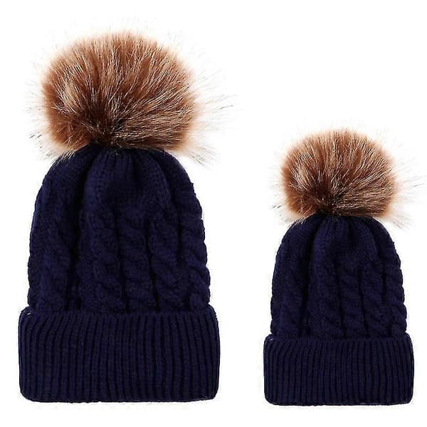 Matchande mössa för förälder och barn, vinter skidmössa Navy Blue Mother