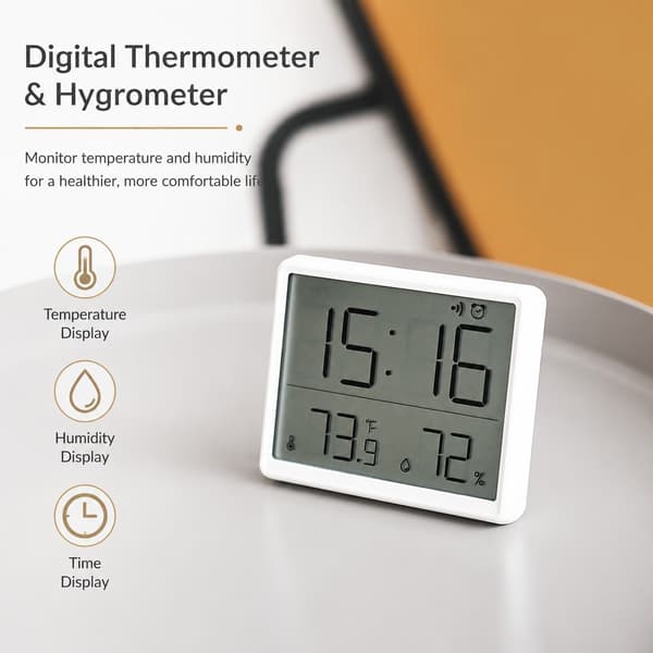 Smal LCD Digital Väckarklocka, Väggmonterbar, Multifunktionell med Temperaturvisning Black 8218