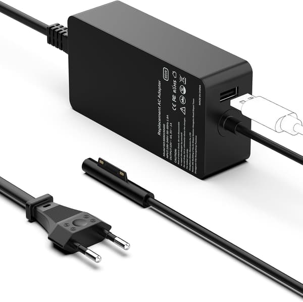 65W lader kompatibel med Microsoft Surface Pro 9/8/7/6/5/4/3/X, bærbar PC - AC-adapter med USB-port