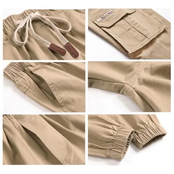 Pojkarnas cargobyxor, smala träningsbyxor, elastisk midja, khaki, bomullsblandning