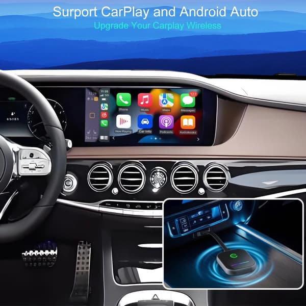 Xcarpad 2-i-1 Trådløs CarPlay & Android Auto Adapter, Mini Plug-and-Play Dongle, Konverter Kablet CarPlay til Trådløs til iPhone, OEM Biler 2016+