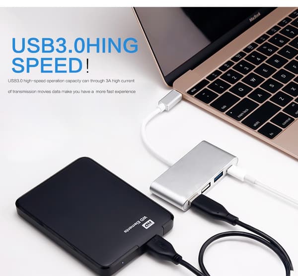 USB C Hub 4-i-1 Splitter Multifunksjonsadapter for bærbar PC, telefon, spillkonsoll, høyhastighets dataoverføring