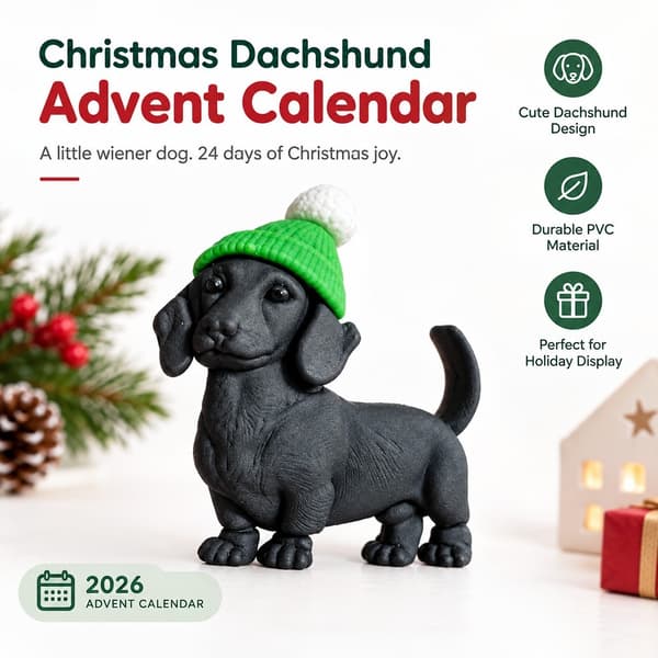 Jule-gravhund julekalender 2026, PVC-blindboksfigur, moderne stil