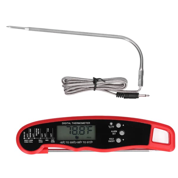 Digitalt kødtermometer, dobbelt probe, LCD-display, grill, rød