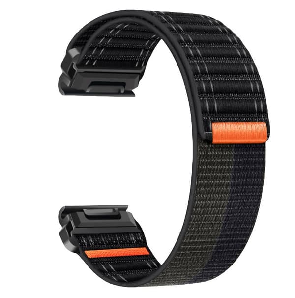 Nylon urrem til Garmin Fenix 8/567X/Pro/Epix 935/965, Sort+Grå, 22mm