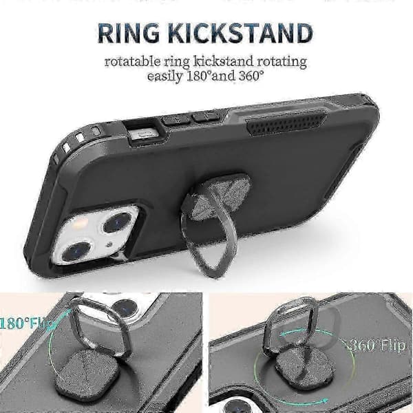 Ring Kickstand-deksel for iPhone 12 Mini 5,4 tommer, støtsikkert, fallbeskyttelse, støtter trådløs lading
