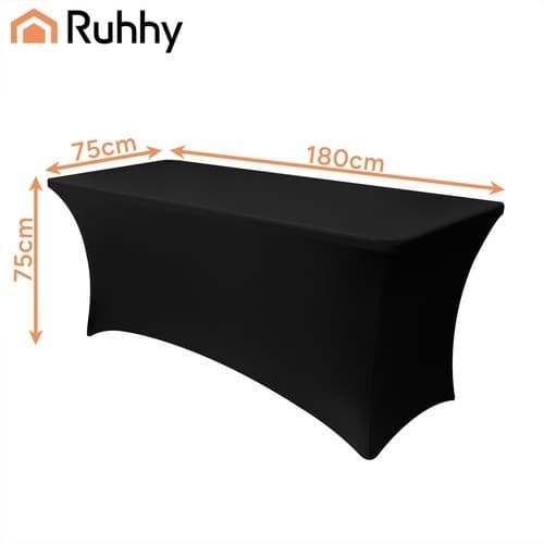 Svart elastiskt bordsöverdrag, 180x75cm, stretch polyester spandex, skrynkelfritt, maskintvättbart