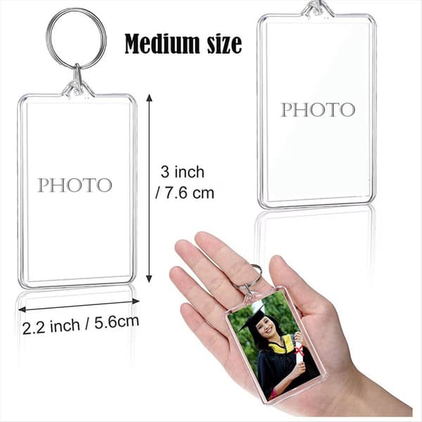 Fotoram Nyckelringar, Transparent, 8-pack, Plast, DIY Bild Nyckelring Hänge, Present till Nycklar & Väskor