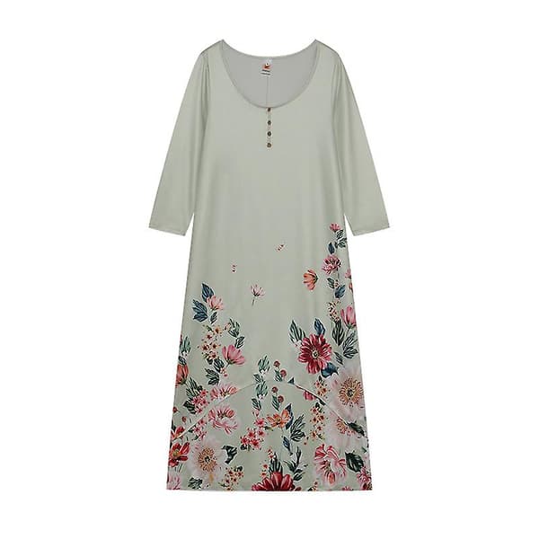 Lang sommerkjole med blomsterprint til kvinder RED 3XL