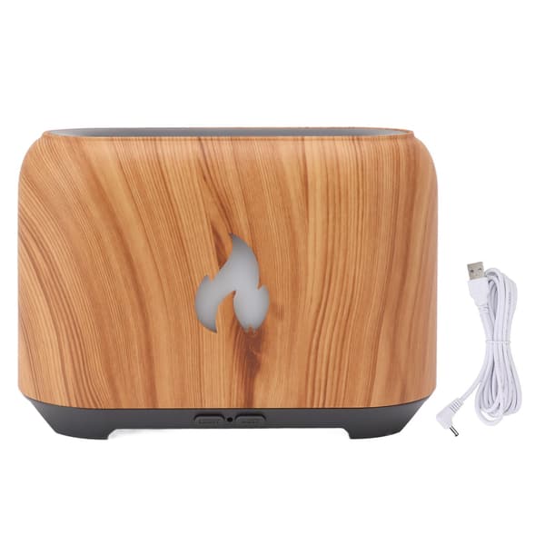 USB Flamme Diffuser Luftfukter, 130ML, 3D Hul, 7 LED Fargelys, 5V, Lyst Treverk