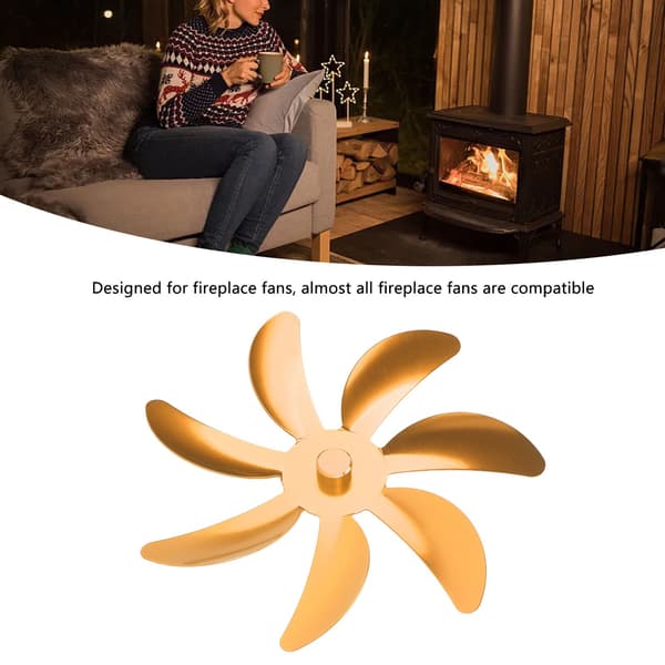 Udskiftningsvinge til pejsventilator, 7 vinger, aluminiumslegering, guld, universel til brændeovnsventilator