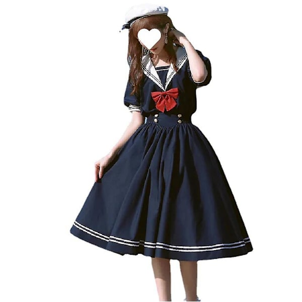 Cosplay Klänning Studentstil DARK-BLUE L