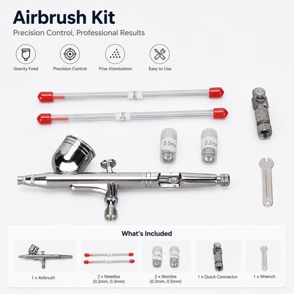 Gravity Feed Airbrush-sett, Dobbel Action, 3 Dysesett, for Kunstmaling og Håndverk