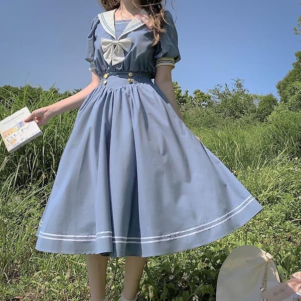 Cosplay Kjole Studenterstil BLUE M