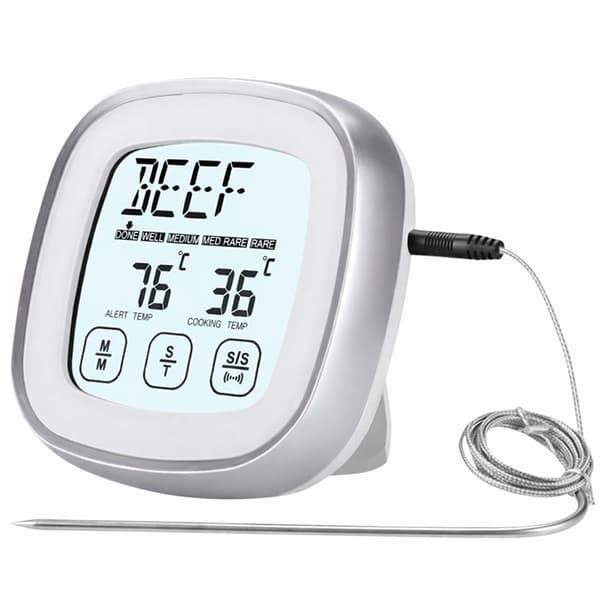 Digital kökstermometer med sond, rostfritt stål, -20°C till 300°C, LCD-display Silver