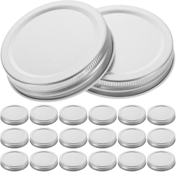 20-pack 70 mm silverburklock med bred öppning - läckagesäkra konserveringslock i metall för hemkonservering