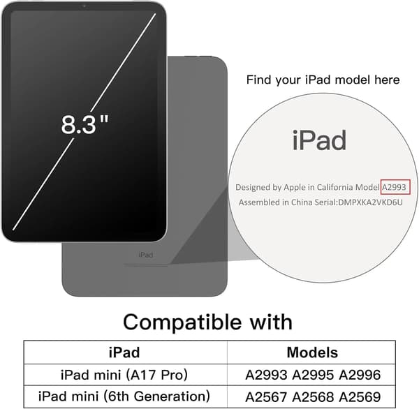 Sort etui kompatibelt med iPad Mini (A17 Pro, 2024-model, 7. generation) og iPad Mini 6 (2021)