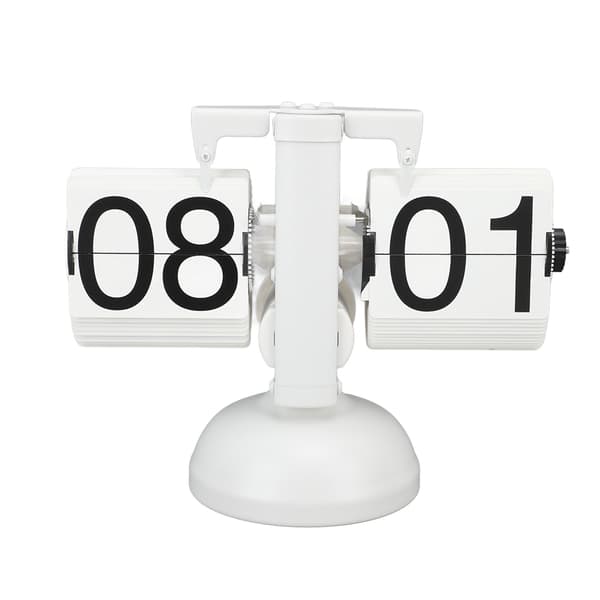 Retro Flip Ur, Store Tal, Batteridrevet, 304 Rustfrit Stål, Bordmodel, 24 Timer, Helt Hvid