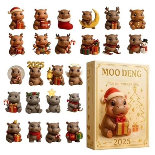 Julekalender Flodhest 2D Akryl Anheng, 28x16cm Barneferiedekor