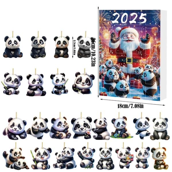 2025 Panda Julkalender, Akryl Nedräkningsprydnad, 24 Dagar, Väggdekoration E