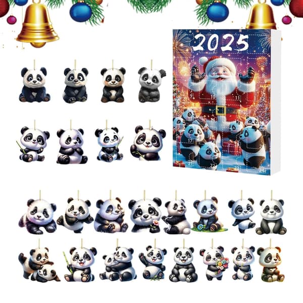 2025 Panda Julkalender, Akryl Nedräkningsprydnad, 24 Dagar, Väggdekoration E