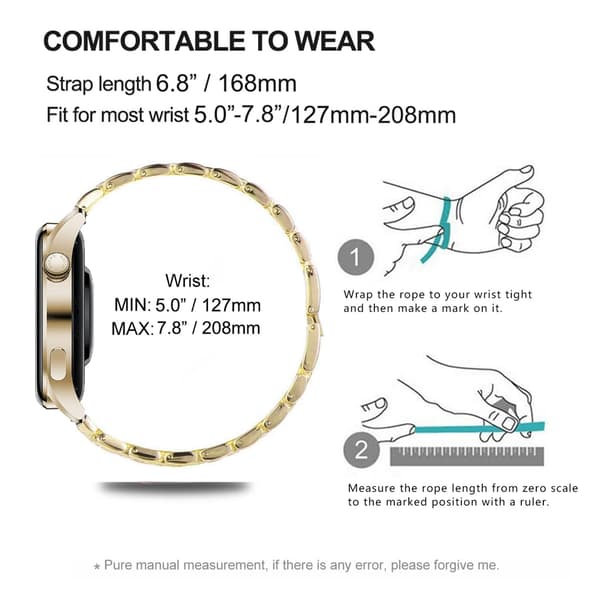 22 mm urrem i rustfrit stål til Samsung Huawei, guld, universal smartwatch-rem