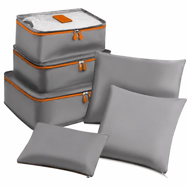 Resväska Organizer Set, 6 delar, Grå Orange, Polyester Packkuber för Resväska