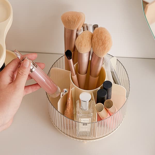 Roterende Kosmetik Organizer, Hvid, 13x15 cm, Opbevaringsboks med Flere Rum, PET+ABS