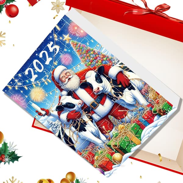 24-dagars nedräkningskalender med ko-tema, adventskalender i akryl, stil D