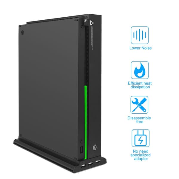 Xbox One X lodret stander med køleventilator og 3 USB-porte, sort