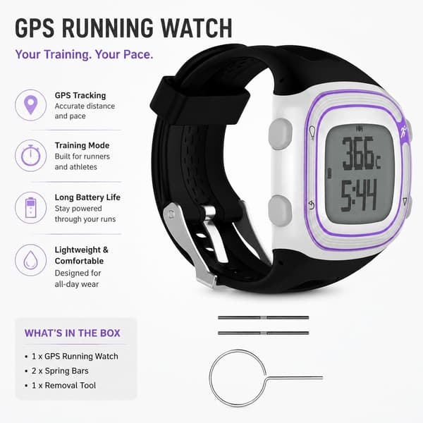 Silikoneurrem til Garmin Forerunner 10/15, Stor, Sort, Quick Release, Erstatningsrem