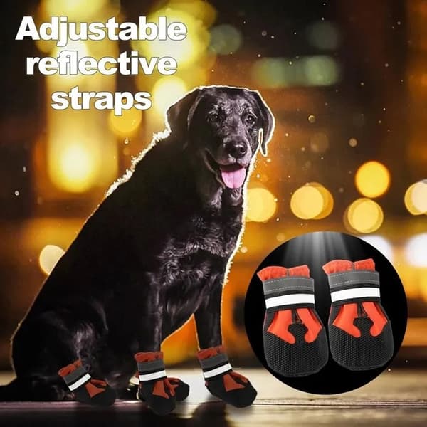 Vattentäta hundskor, 4-pack, halkfria med tasskydd och reflexband L