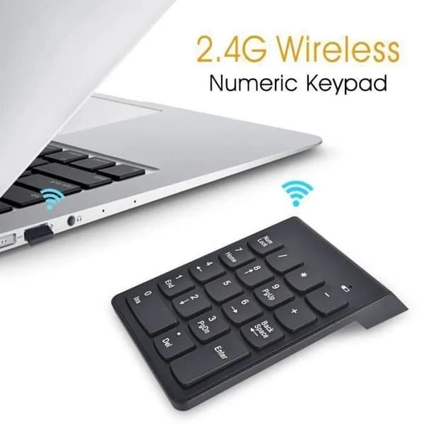 Trådløst numerisk tastatur, 2,4 GHz, ultratyndt, 18 taster, sort, til bærbar pc MacBook