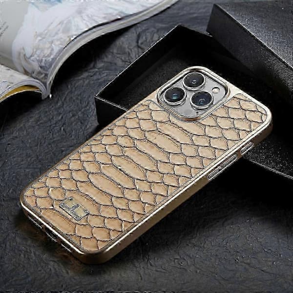Fierre Shann Python Tekstur Elektroplettering PU Telefondeksel White For iPhone 16 Pro Max