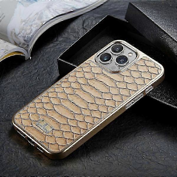 Fierre Shann Python Textur Elektroplätering PU Telefonfodral White For iPhone 16 Pro Max
