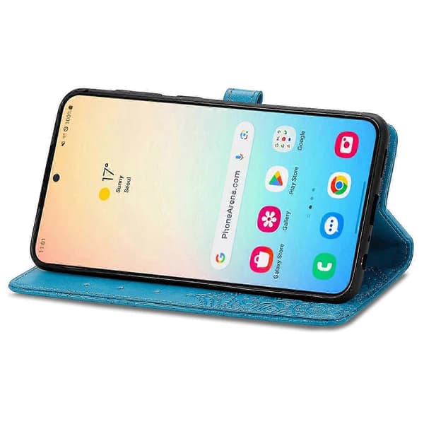 Wallet Case til Samsung Galaxy S25 Mandala Blomst Læder Telefon Cover Stativ - Sort Blue